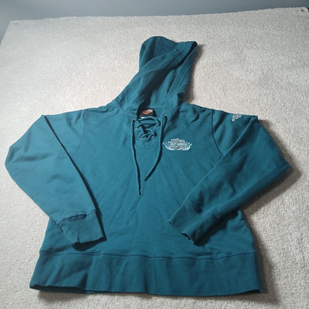 Harley Davidson WI Women's Green Lace Up Pullover Hoodie Size Medium